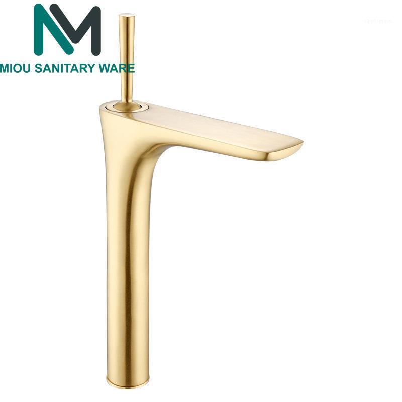 

Brushed Golden Bathroom Basin Faucets Deck Mounted Tall Taps Spout Vanity Sink Mixer Tap For Bathroom Torneira1