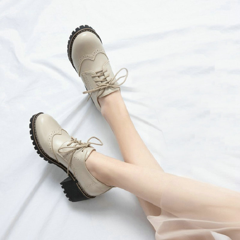 

Top 2020 spring summer round the women's chunky platform high cross-strapped heels brogues shoes ladies big-sized bombs 43, Red