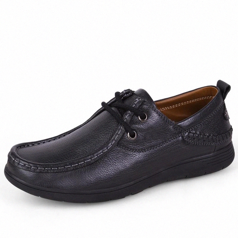 

Men genuine leather shoes outdoor High Quality Elastic band Fashion design lace up Tenacity Comfortable Men shoes big size 47 o5 #eV7D