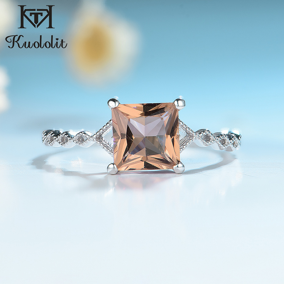 

Kuololit Turkish Sultanite Gemstone Ring for Women sterling 925 silver jewelry Ring princess cut stone Anniversary Wedding Bride 0126