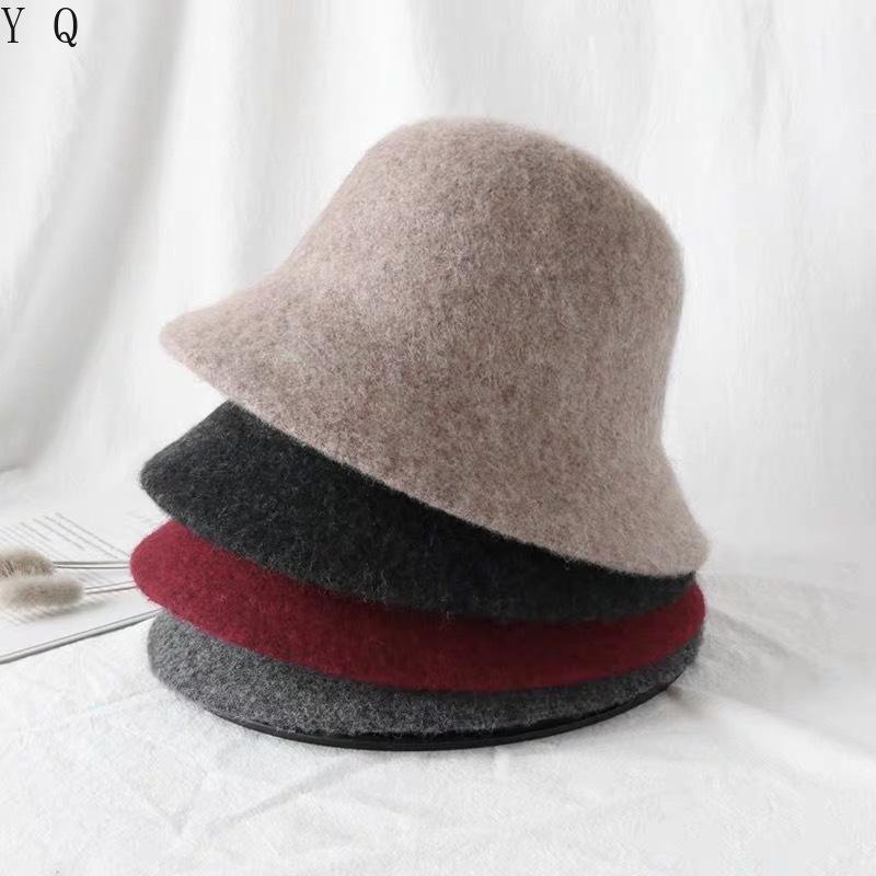 

Autumn Winter Wool Bucket Hat Women Fashion Vintage Fisherman Hats Versatile Cap Spring Felt Hat 6 Colors Foldable free shipping, Black