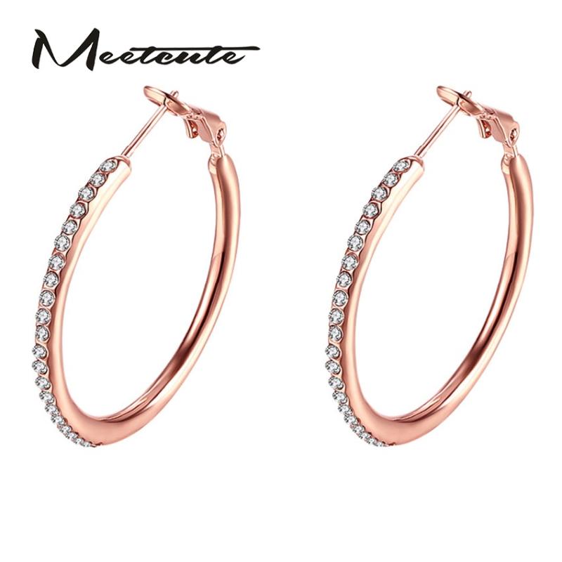 

Meetcute Good Quality 35mm Big Hoop Loop Crystal Earrings Shinny Women Party Club Hoop Earring Elegant