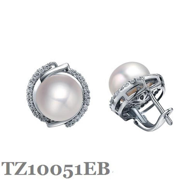 

Guaranty Sterling silver Earring with 9.5-10mm Natural pearls fashion jewelry English castle lock finding earring for women M