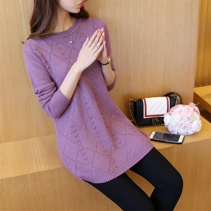 

Autumn New Korean Women Plus Size Loose Knitted Sweater Female Mid-Length O-Neck Stitching Pullover Bottom Ladies Tops 3XL A530, Black