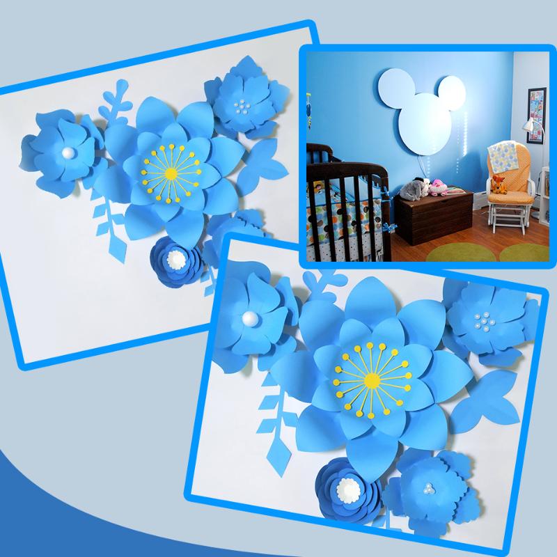 

Handmade Blue Easy Made DIY Paper Flowers Blue Leaves Set For Nursery Wall Deco Baby Shower Boys Room Backdrop Video Tutorials