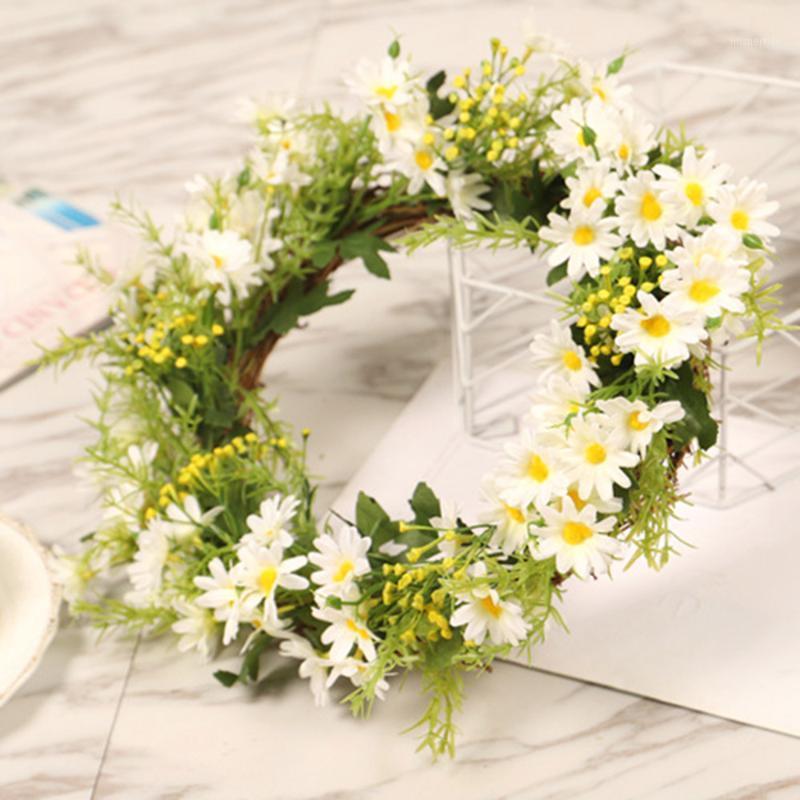 

Realistic Simulation Rattan Sunflower Wreath Door Flower Wreath Home Decor Artificial Sunflower Summer Decorative Hot New1, White