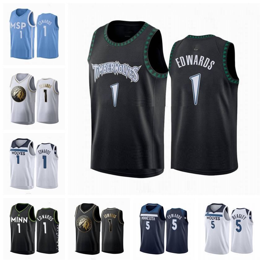 

2020-21 Men 1 Anthony Edwards jersey 5 Minnesota Timberwolves White Association Jersey, Black;red
