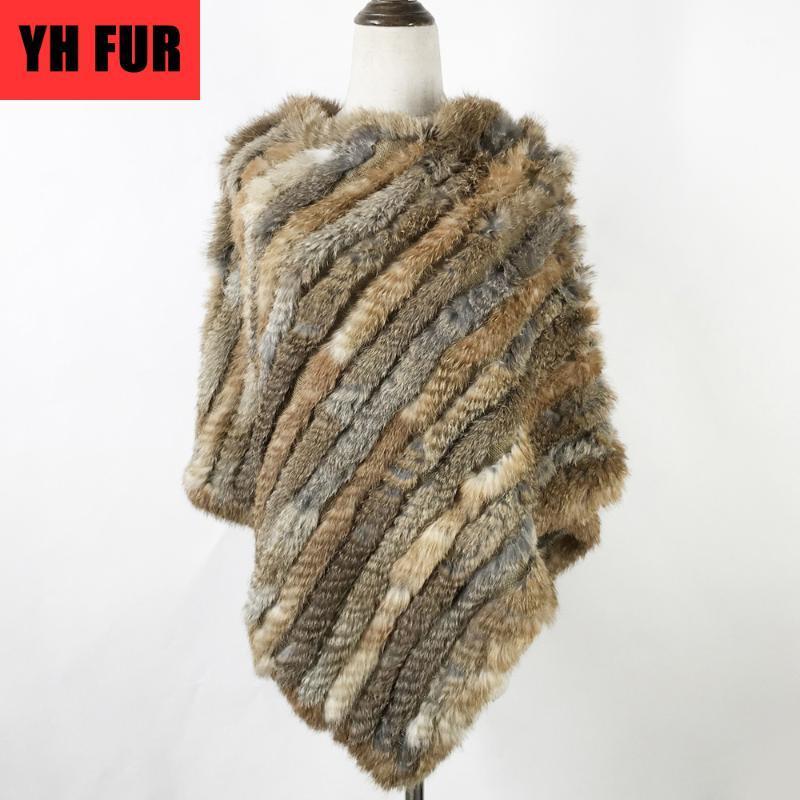 

Scarves Women Spring Autumn Knit Genuine Real Fur Poncho Natural Shawl Pashmina Scarf, Blue;gray