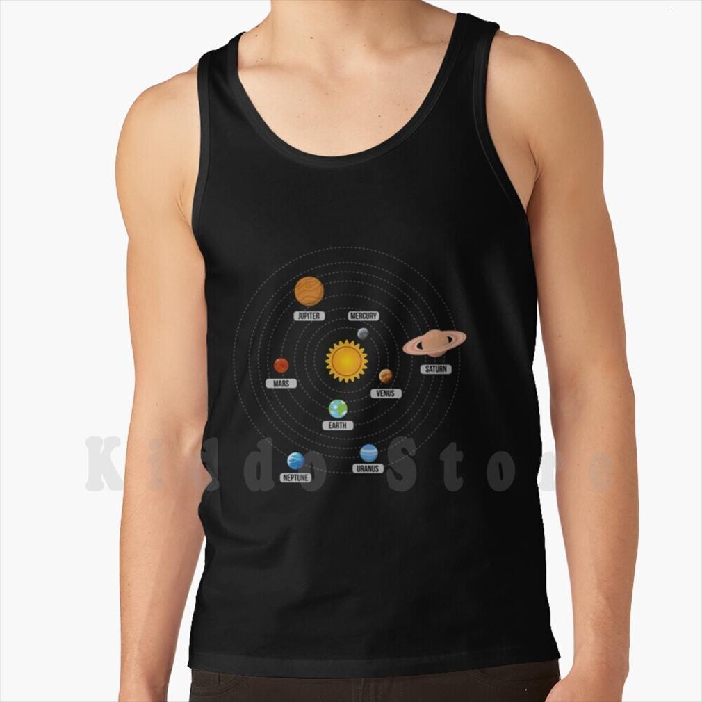 

planets of the solar system art tank vest sleeveless and stars galaxy, White;black