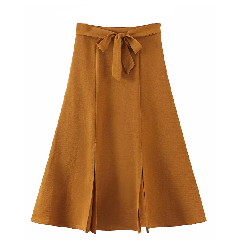 

Spring Arrivals Khaki Solid Color High Waist With Sashes Split Out Loose Casual Skirts Women MZ737 210525
