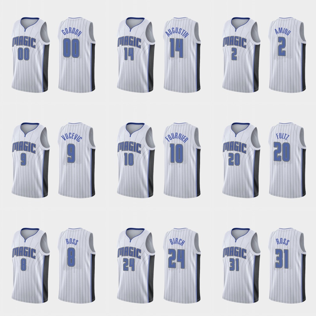 

Orlando Magic Men Nikola Vucevic Evan Fournier Aaron Gordon Markelle Fultz Al-Farouq Aminu NBA White Custom Association Jersey, Black;red