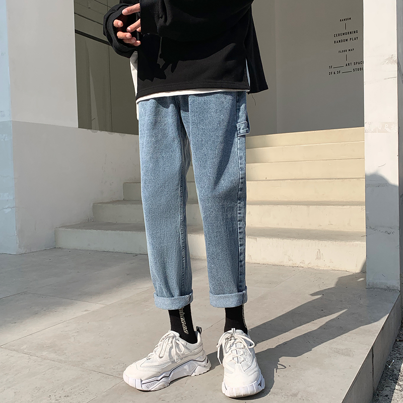 

2021 New Men's Blue Black Color Baggy Homme Casual Pants Classic Style Cargo Pocket Jeans Loose Dad Biker Denim Trousers Size S-3xl Xcdw