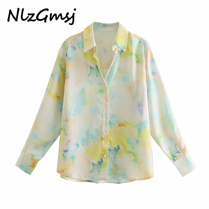 

Blouse Women With Turn-down Collar Tie-dyed Long Sleeve Chiffon Shirt Femme Casual Trend Top 03 210628, As picture