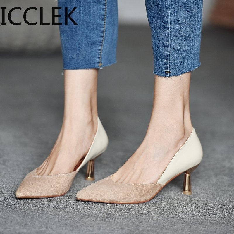 

ICCLEK Women Dress Shoes Patchwork Pumps Pointed Toe Party Shoes Woman Fashion Pumps Low Heels Boat Shoe Ladies 210301, Black