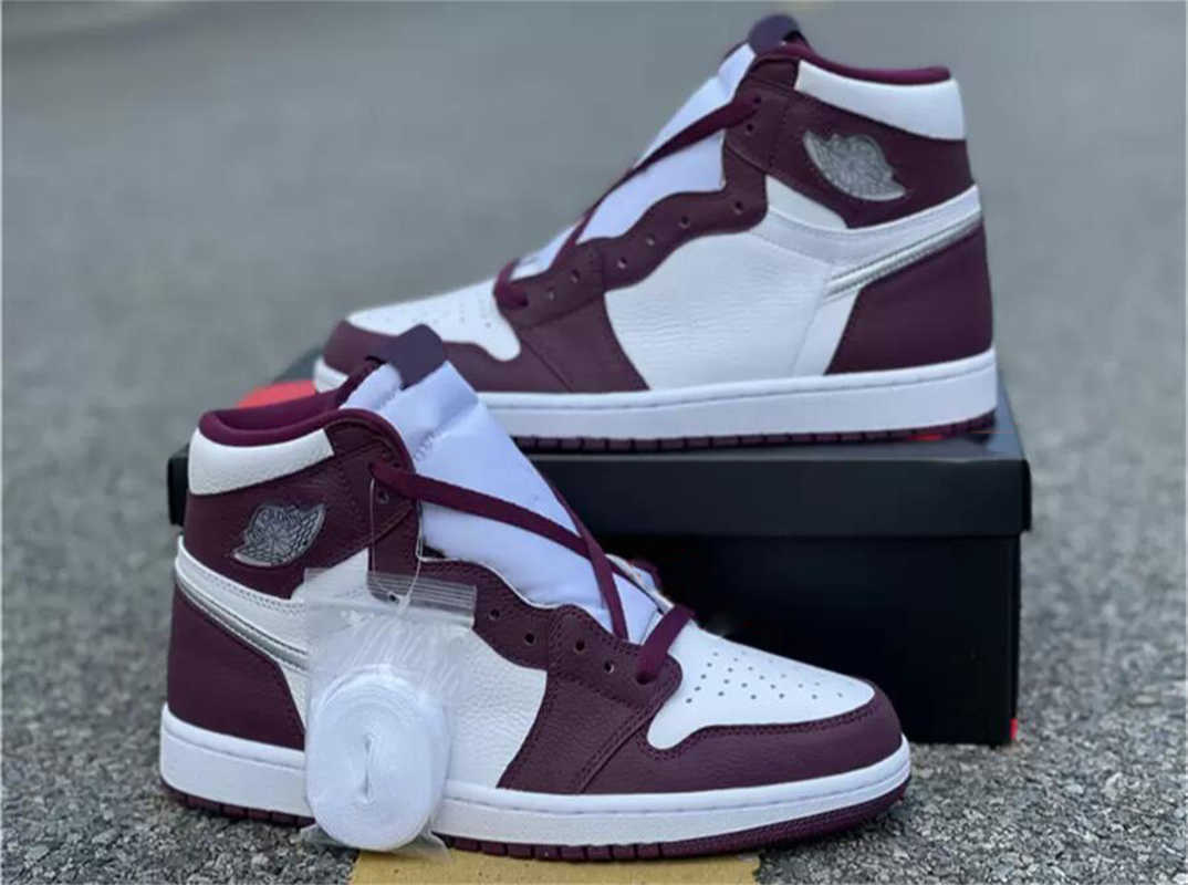 

Authentic 1 High OG Bordeaux Outdoor Shoes Men Women White Metallic Silver Hand Crafted 555088-611 Sports Sneakers With Box