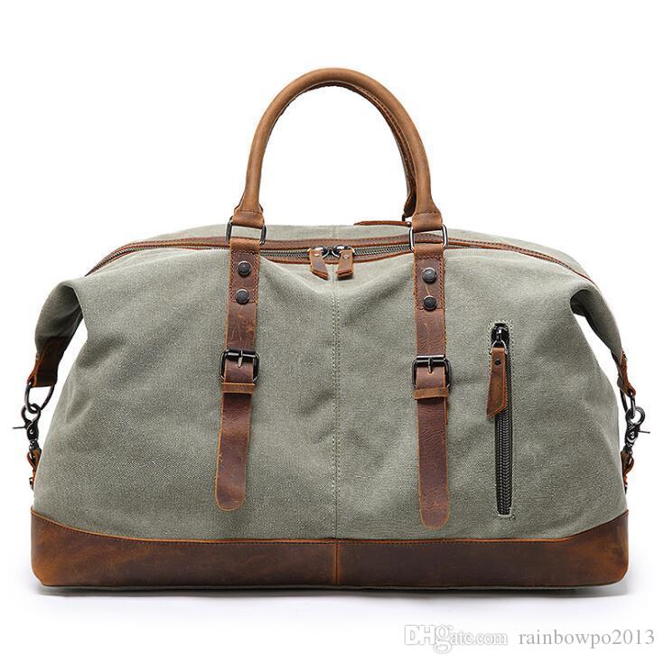 

Factory wholesale men bag tide restoring ancient ways is of high quality canvas mens wear crazy horse leather exercise outdoor travel bags leathers handbags, Beige