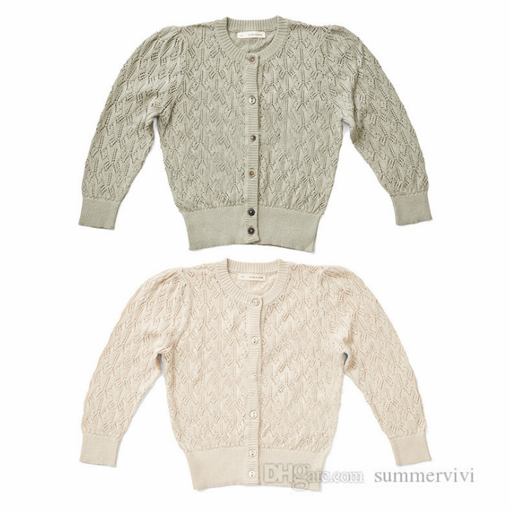 

Kids hollow knitted cardigan summer girls breathable air conditioning outwear children long sleeve casual sweater tops Q2183, Beige