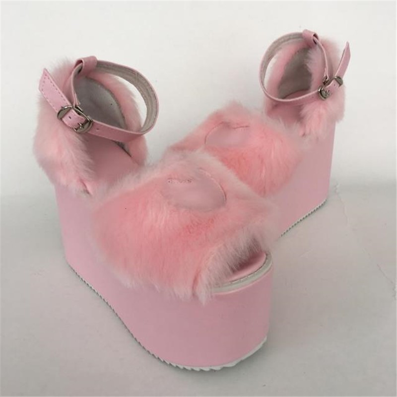 

Big Size 33- Ultra High Heels 12cm Sweet Pink Skin Wedge Platform Jump Princess Lolita Sandals Stuffed Pumps Summer Shoes W6ce