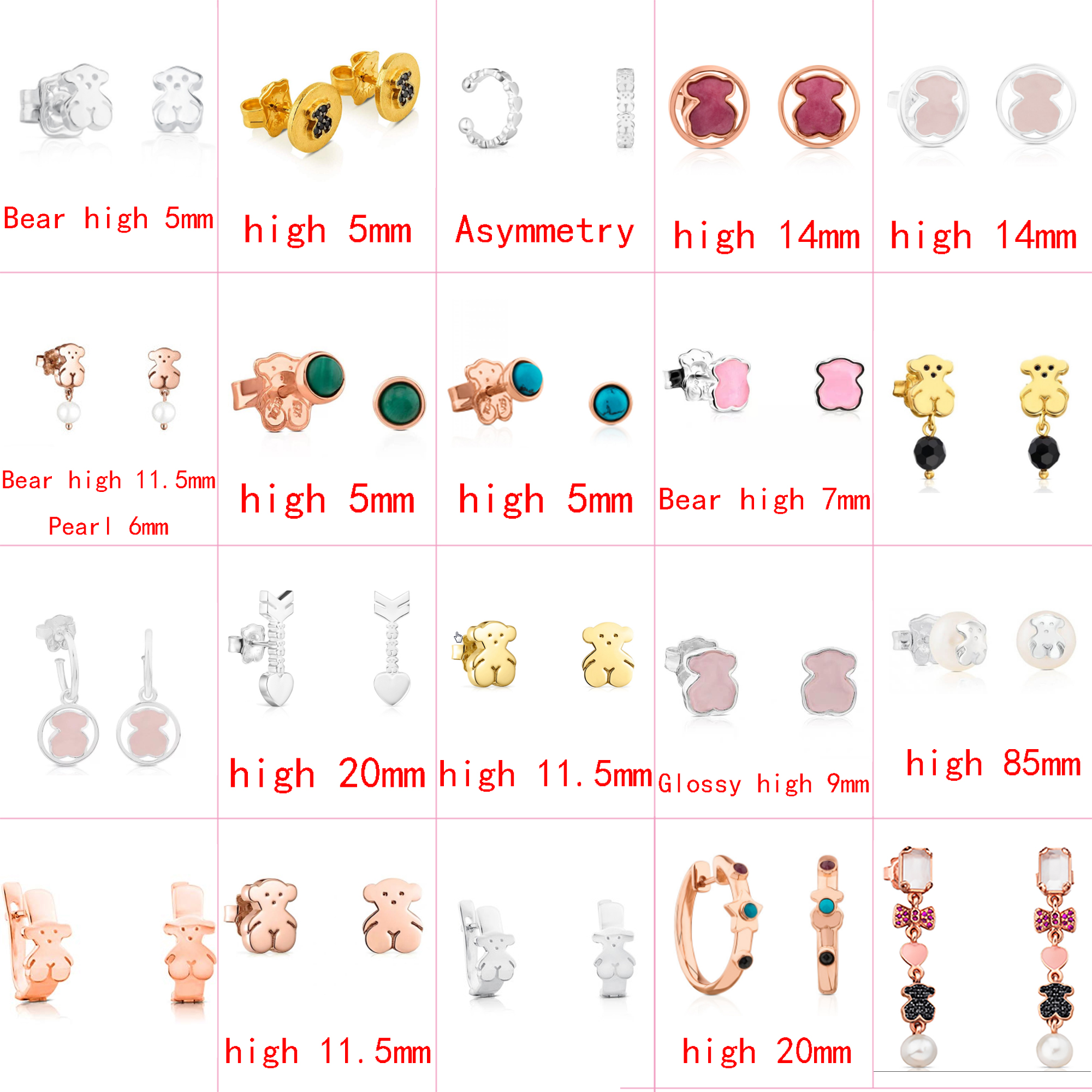 

2021 new style 100% 925 sterling silver bear fashion classic ladies pin earrings pierced jewelry manufacturer wholesale