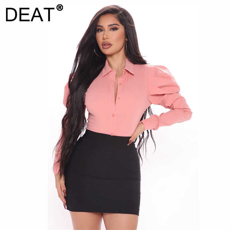 

DEAT Women Lapel Long Sleeve Shirt Jumpsuit Arrivals Solid Color Temperament Fashion Spring Summer MZ854 210709, White