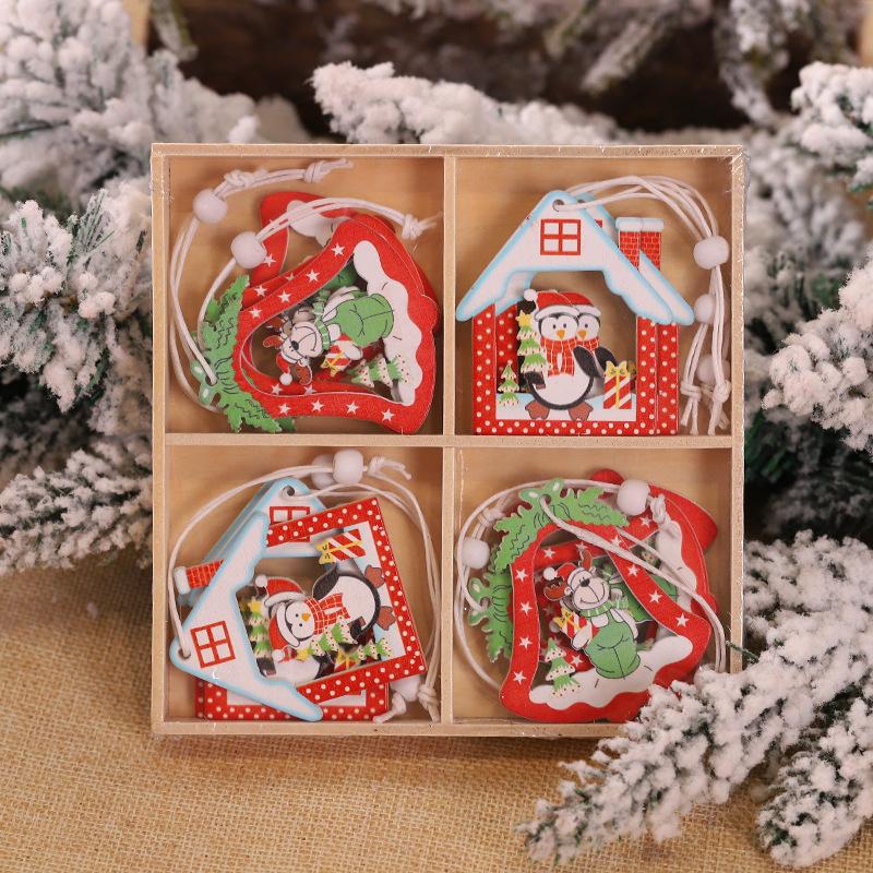 

Christmas Decorations 12Pcs Year Creative Wooden Pendants Xmas Tree Elk Bells Horse Ornaments Event Party Home