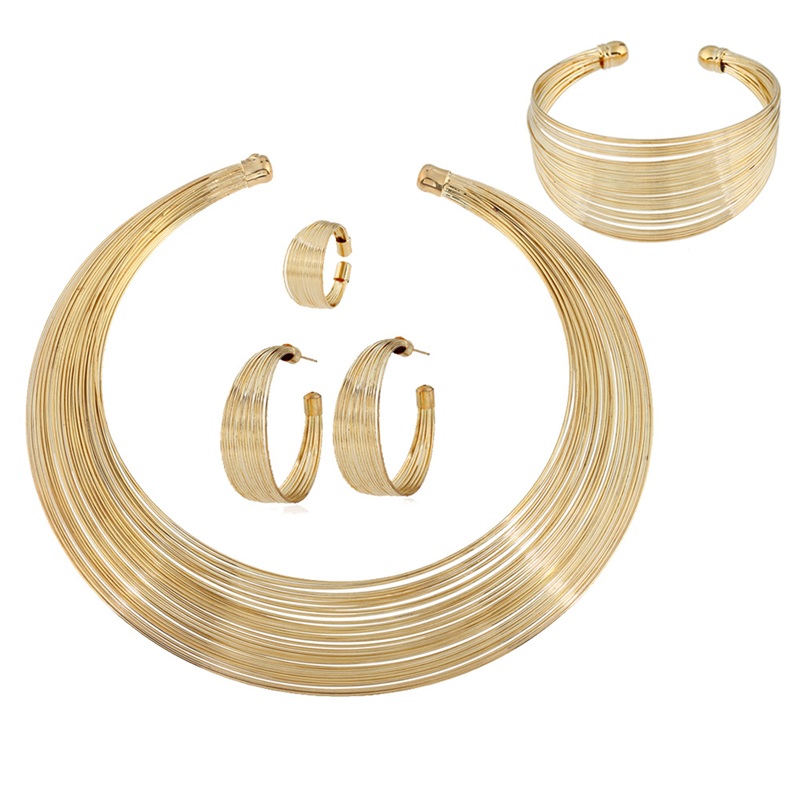

Fashion Dubai Gold Plated Nigerian Wedding African Beads Opened Cuff Necklace Bangle Earrings Ring Party Statement Jewelry Set 139 H1