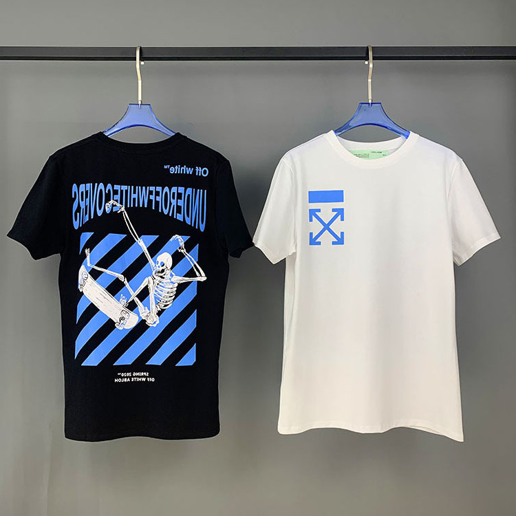 

Off Style White Skull Skateboard Series Arrstyle Print Short Sleeve T-shirt Hip Hop Casual Couple Fashion Brand