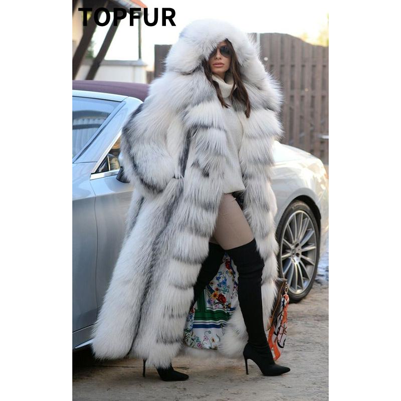 

Women's Fur & Faux TOPFUR Luxury Natural Real Cross Women Coats With Hood Long Winter Genuine Full Pelt Jacket Female, As photo