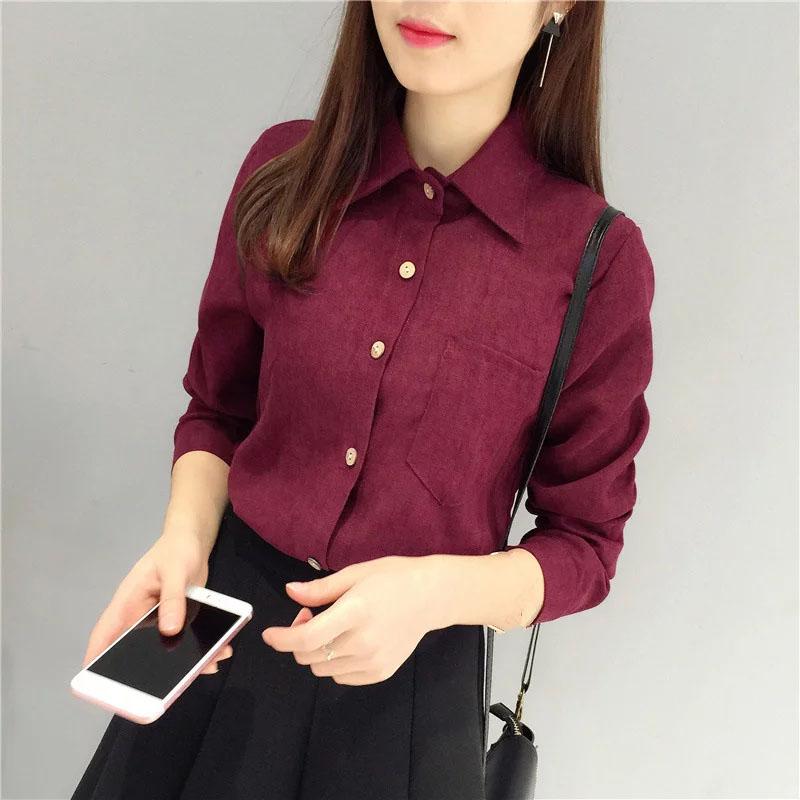 

Women' Blouses & Shirts Autumn Vintage Corduroy Shirt Women Blouse Casual Long Sleeve Elegant Blusa Feminina Turn-Down Collar Ladies Tops D, Khaki