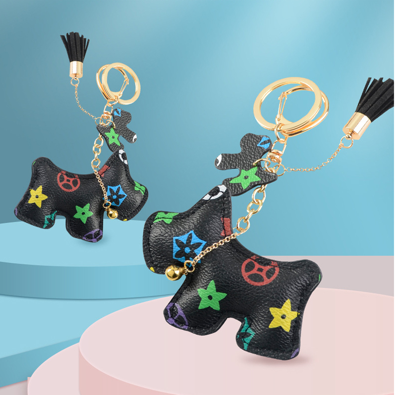 

Dog Design Car Keychain Bag Pendant Charm Jewelry Flower Key Ring Holder for Women Men Fashion PU Leather Animal Key Chain Accessories