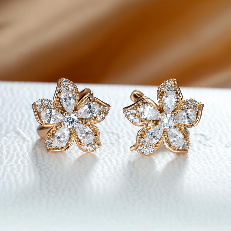 

Hoop & Huggie Fashion Cute Flower Earrings For Women Girls Aqua Blue White Zircon Crystal Bridal Wedding Anniversary Jewelry
