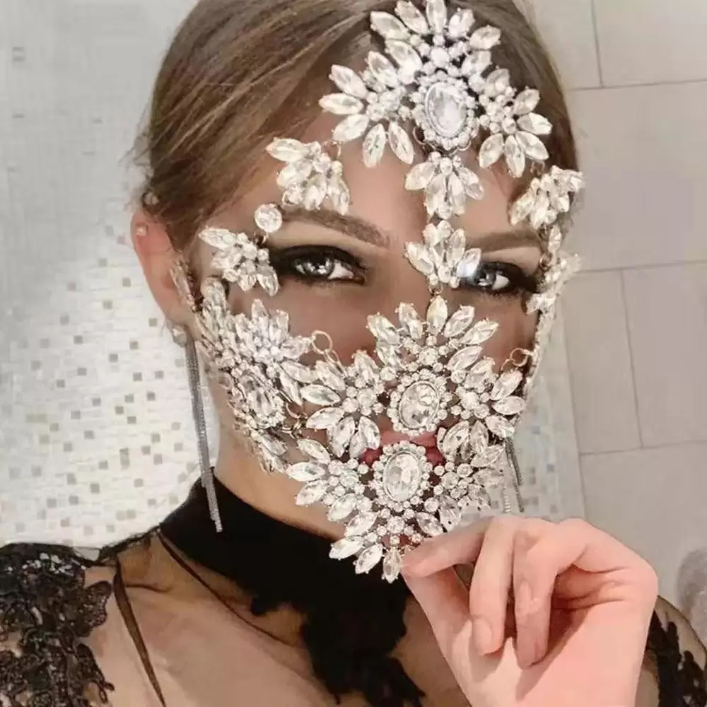 

INS Exaggerated Luxury Crystal Masquerade Decoration Festival Face Jewelry for Girl Show Rhinestone Beauty Mask Accessories
