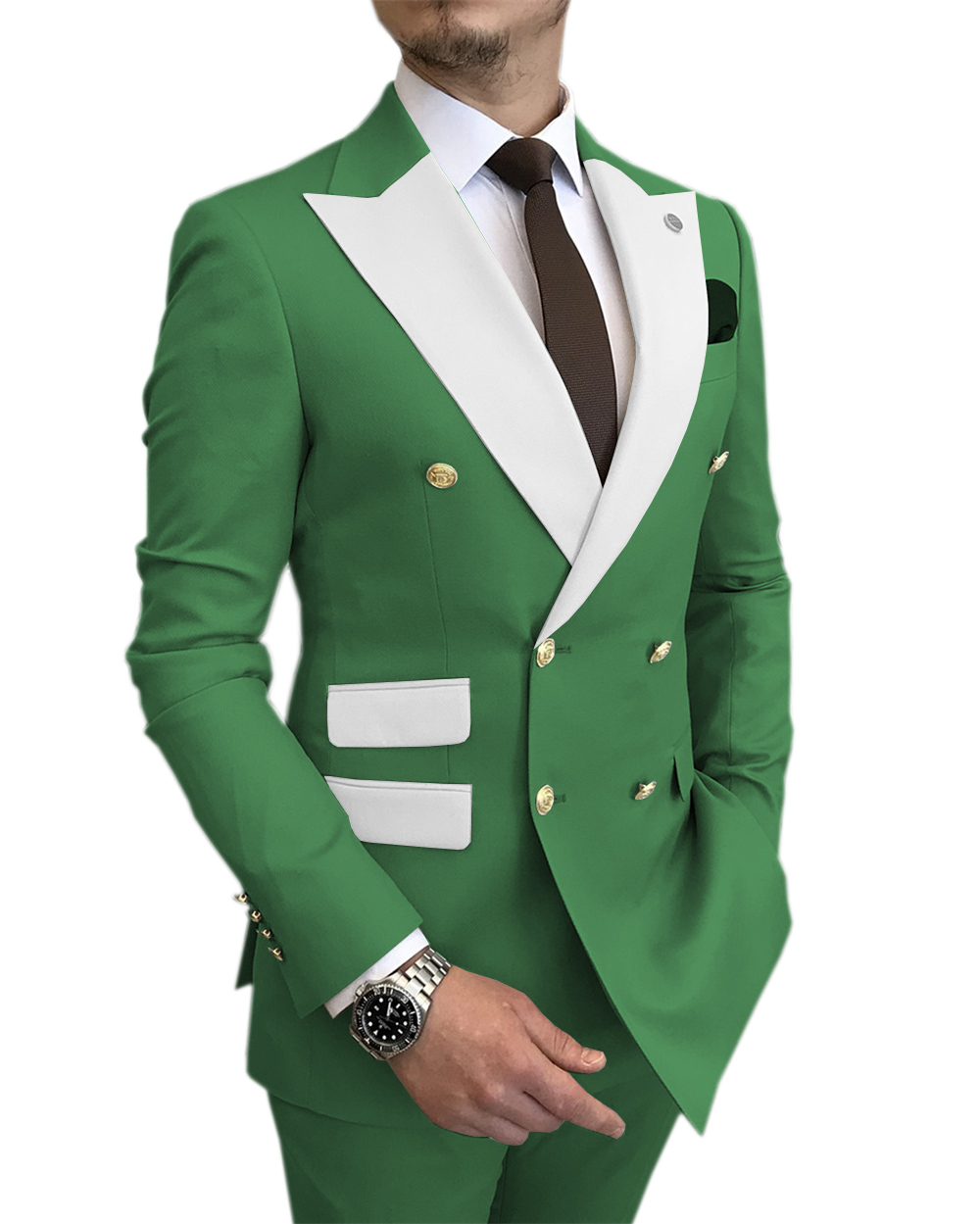 

2021 Handsome Green Man Suit For Wedding Double Breasted Groom Tuxedos 2 Pieces Mens Prom Party Suits Best Man Blazer Masculino, Same as image