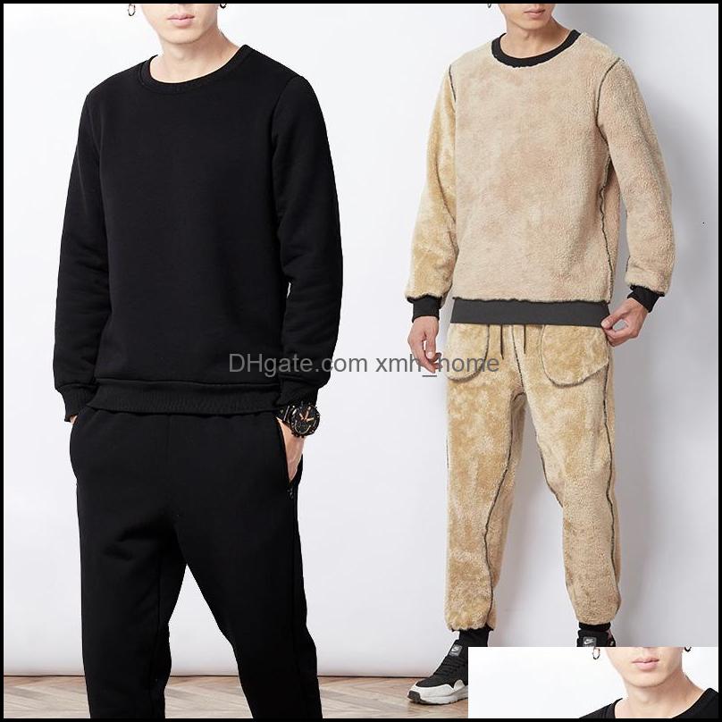 

Jackets&Hoodies Wear Athletic Outdoor Apparel Sports & Outdoorswinter Fat Warm Men Trui Training Suit Fleece Sweaty O-Neck Sweatshirts + Tra, Black