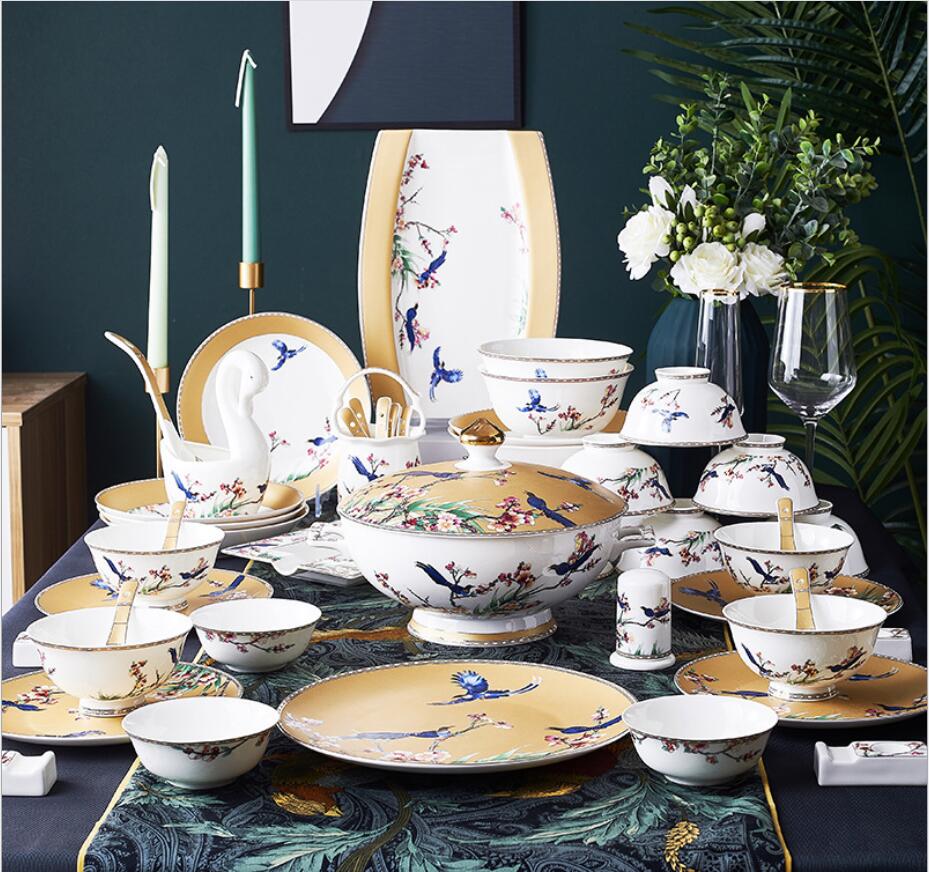 Dinnerware Sets Jingdezhen Ceramic tableware set 60 heads Happiness appears on the eyebrows European-image-658156050