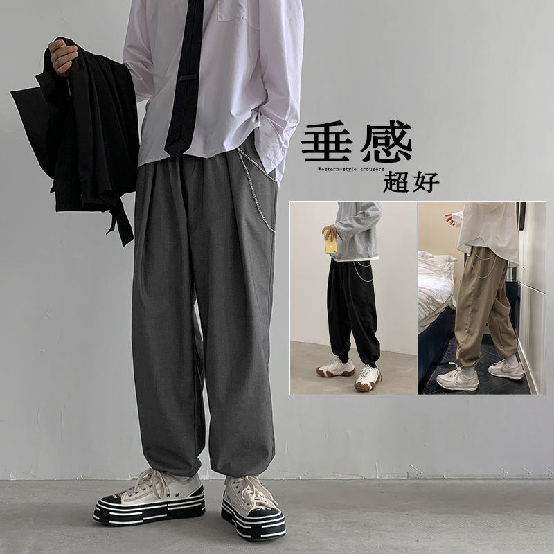 

2021 New Men's Loose Cargo Casual Baggy Suit Pants Homme Male Trousers Elastic Waist Streetwear Hip Hop Sweatpants Size M-2xl 7da8, Khaki