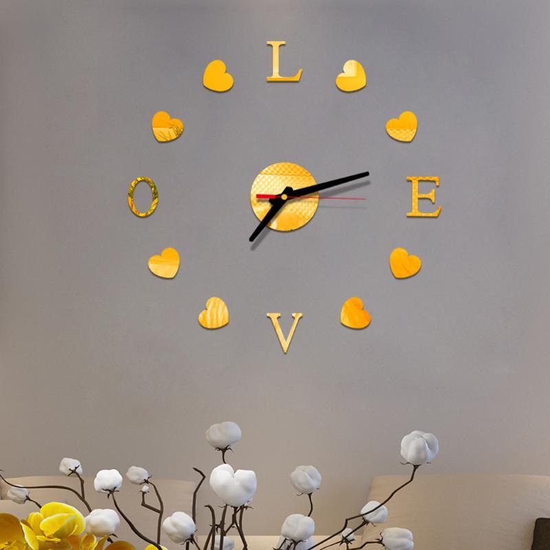 

Love Clock Mirror Acrylic Home Decor Diy Simple Design Frameless Wall Clock Modern Watches 3d Sticker Diy Living Room Deco