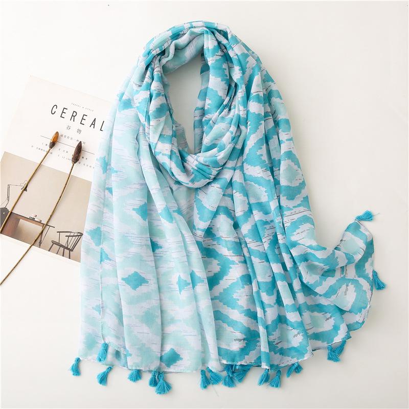 

Berets 2021 Women Fashion Sky Blue Paisley Plaid Tassel Viscose Shawl Lady Print Soft Wrap Stole Bufanda Muslim Hijab 180*90Cm, Blue;gray