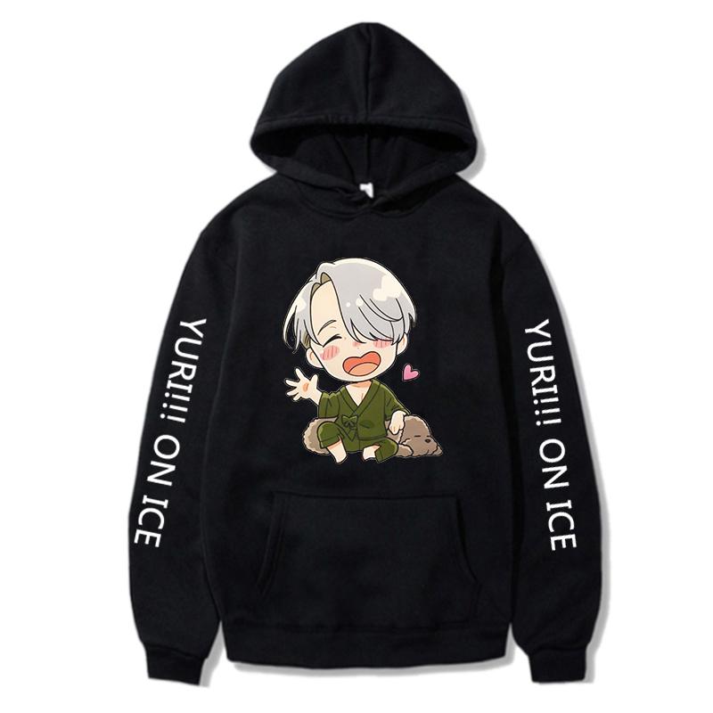 

Men's Hoodies & Sweatshirts Kawaii Victor Nikiforov And Katsuki Japan Anime Yuri On Ice Plain Colour Printed Pullover Sweatshirt, Black
