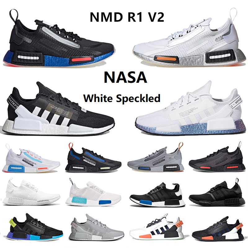 

White Speckled Nasa x Nmd r1 v2 Spectoo mens running shoes Dazzle Camo Core triple Black Gradient Neon Aqua unc university blue men women trainers sports sneakers