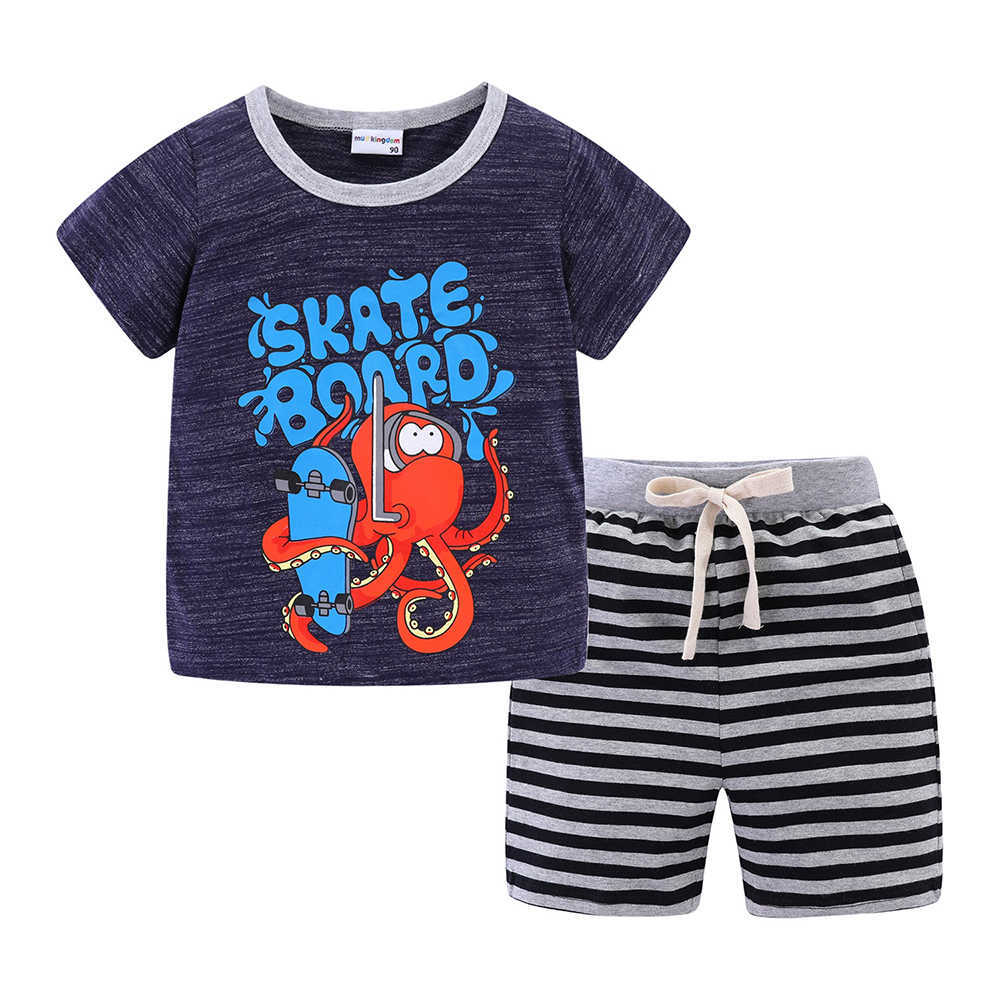 

Mudkingdom Summer Boys Clothes Set Cartoon Dinosaur Children Cotton T-Shirt and Short Animal Outfits Cute Clothing 210615, Gray crocodile