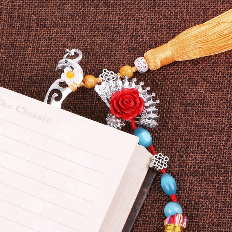 

Chinese Style Vintage Classic Metal Bookmark Tassel Beads School Office Supplies Q1JC