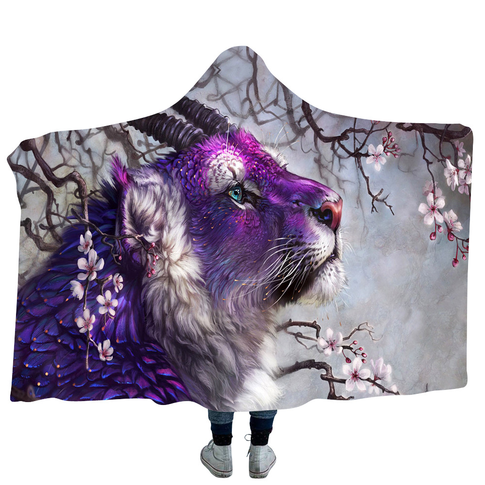 

Child Adults Tiger Blanket Sherpa Fleece Children Home Warm King of Jungle Tigers Printed Hooded Blankets Wearable Kids Gift