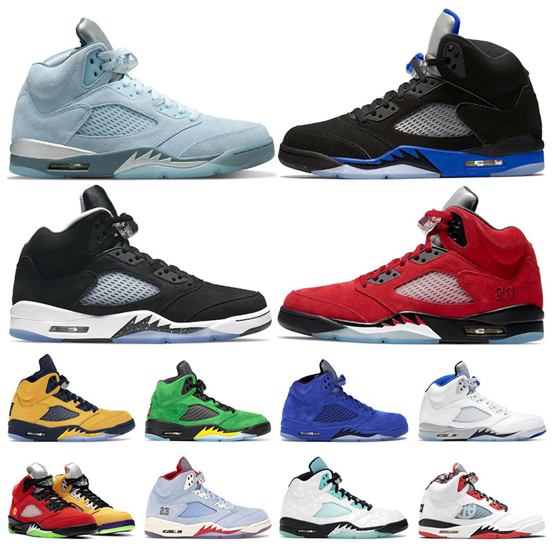 

5 Mens sneakers basketball shoes 5s Bluebird Racer Blue Raging Bull Alternate Grape Oregon Oreo Suede womens sports trainers size 5.5-13, 16 top 3