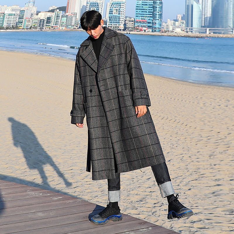 

2021 New Winter Plaid Men' Fashion Retro Casual Long Men Wild Oversized Woolen Coat Mens Overcoat -3xl Ty4u