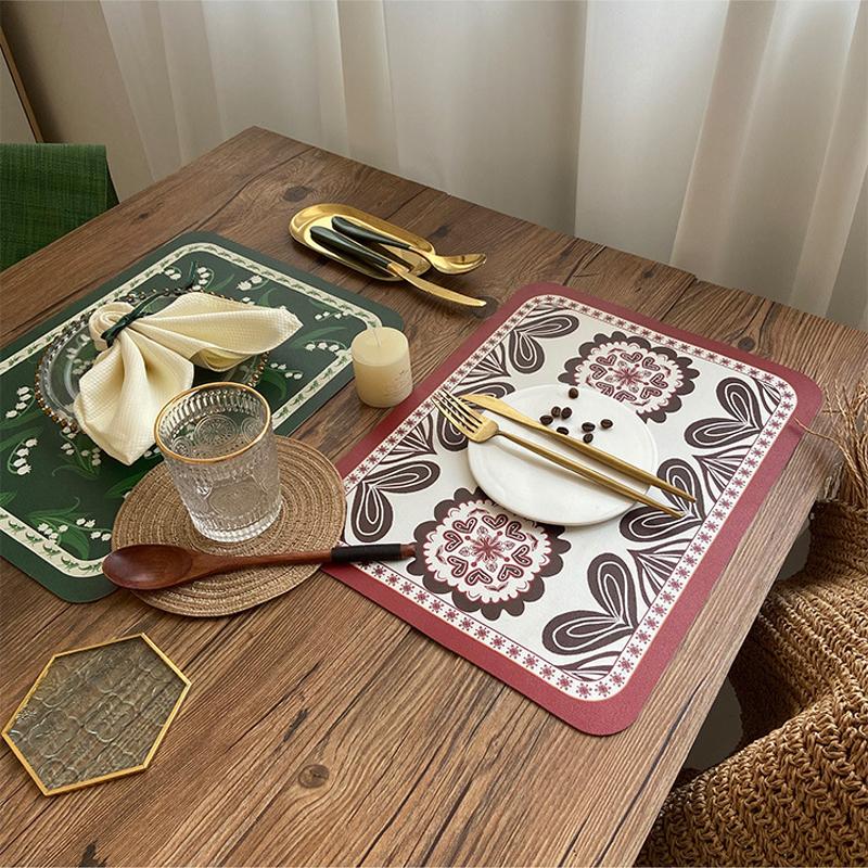

Mats & Pads American Retro Placemat Leather Home Insulation Pad Classical Style Waterproof Table Non-slip Kitchen Dining Accessories