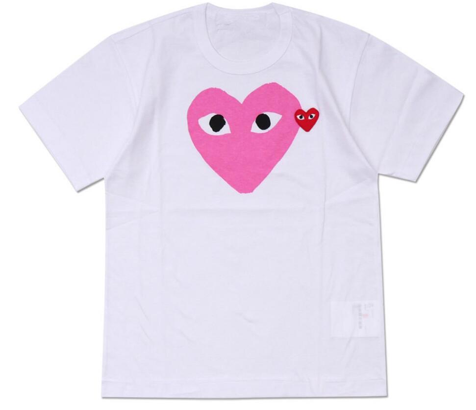 

Japanese trendy brand peach heart T-shirt men and women cotton round neck short sleeve pink small red heart black eye couple, W1