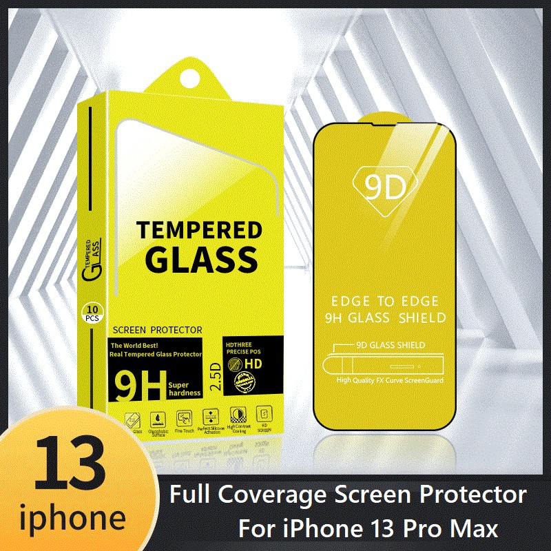 

9D Tempered Glass For iPhone 13 12 11 Pro XS Max Screen Protector 8 7 6S Plus Full Coverage Black Edge with 10 in 1 Retail Package