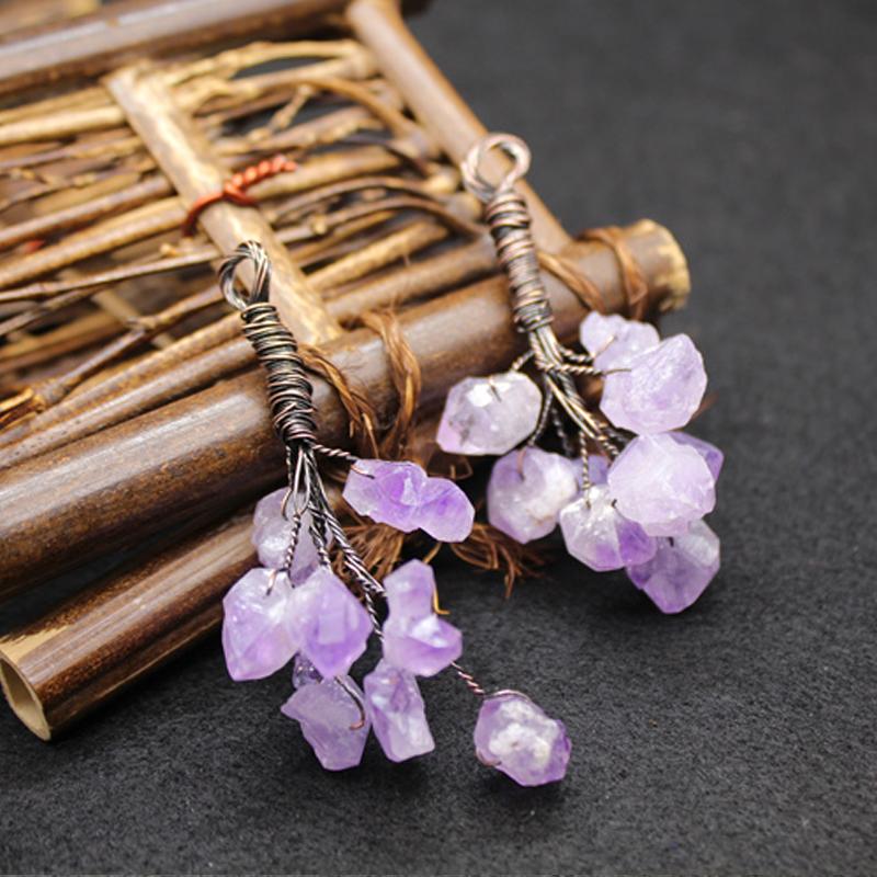 

Pendant Necklaces 1Pc Natural Crystal Quartz Amethystss Tree Of Life Wire Wrapping Ant Gold Plated Healing Jewelry Hand Making Charms