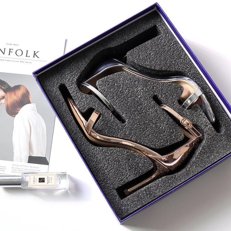 

2021 New Fashion Ankle Strap Women Casual Sandals Open Toe Summer High Heel Buckle Ladies Office Work Sandalias Shoes -42 564v, Silver flash 8cm